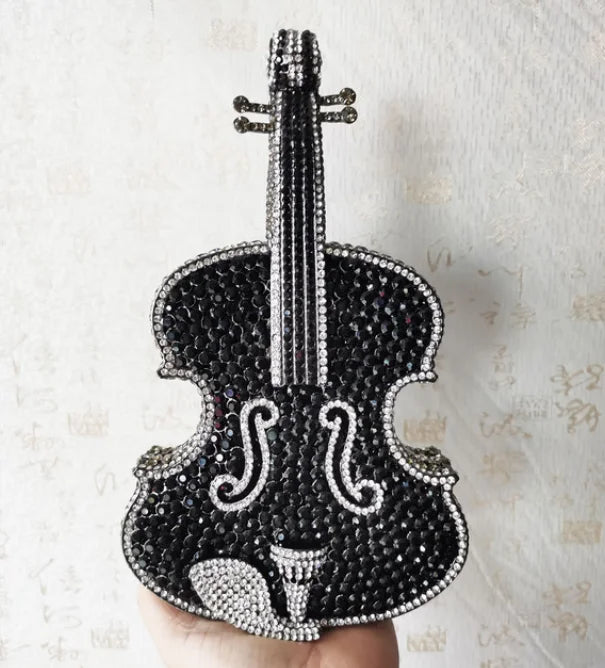 Violin Shaped Crystal Evening Clutch Bags Women 2024 Novelty Rhinestone Wedding Purses And Handbags Luxury Designer High Quality