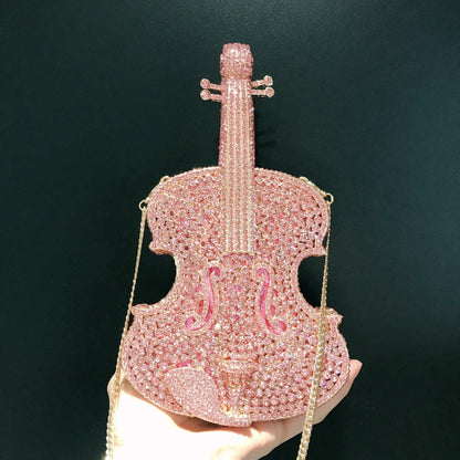 Violin Shaped Crystal Evening Clutch Bags Women 2024 Novelty Rhinestone Wedding Purses And Handbags Luxury Designer High Quality