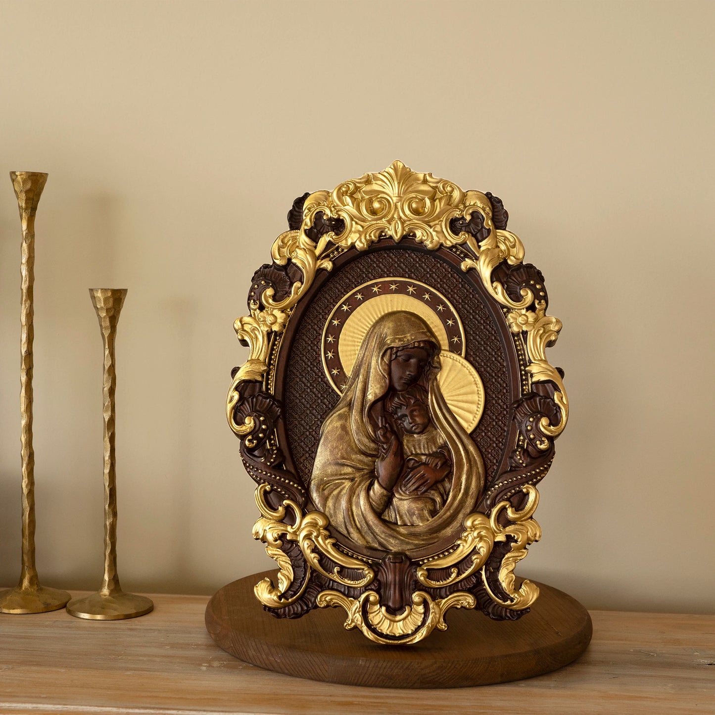 Virgin Mary and Baby Jesus Wood Carving Decoration Catholic Religious Home Hanging Decoration Virgin Mary Christian Saints Gift