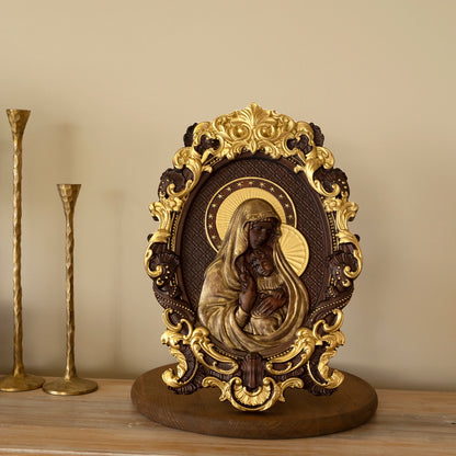 Virgin Mary and Baby Jesus Wood Carving Decoration Catholic Religious Home Hanging Decoration Virgin Mary Christian Saints Gift