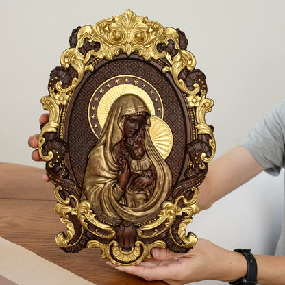 Virgin Mary and Baby Jesus Wood Carving Decoration Catholic Religious Home Hanging Decoration Virgin Mary Christian Saints Gift