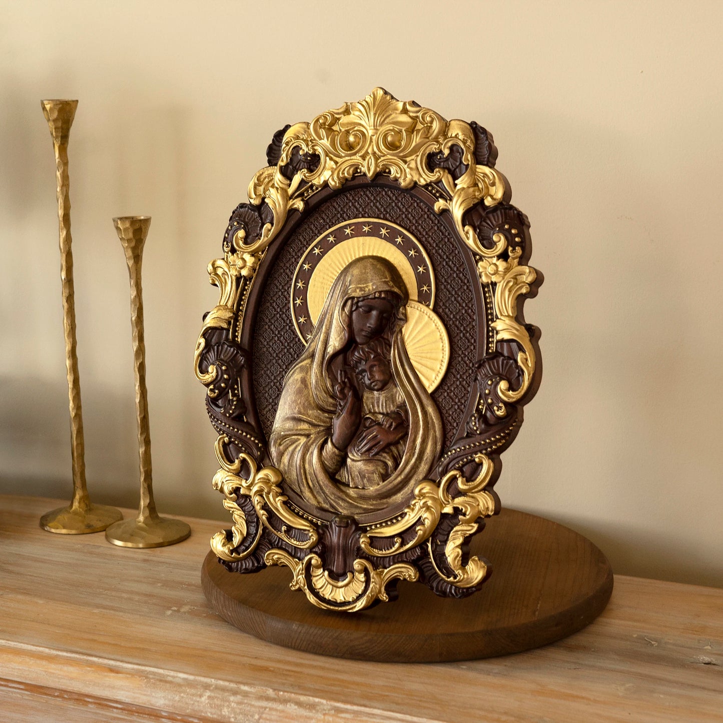 Virgin Mary and Baby Jesus Wood Carving Decoration Catholic Religious Home Hanging Decoration Virgin Mary Christian Saints Gift