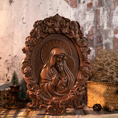 Virgin Mary and Baby Jesus Wood Sculpture Nativity Catholic Religious Image Orthodox Saints Home Furnishings Decor Wall Art