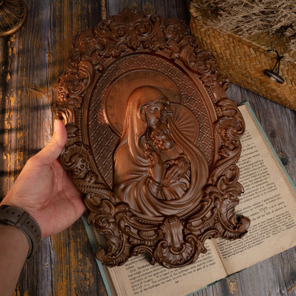 Virgin Mary and Baby Jesus Wood Sculpture Nativity Catholic Religious Image Orthodox Saints Home Furnishings Decor Wall Art