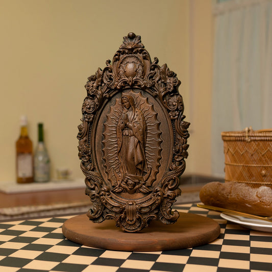 Virgin Mary of Guadalupe Statue Solid Wood Carved Catholic Icon Vintage Christian Prayer Interior Church Decoration Gift