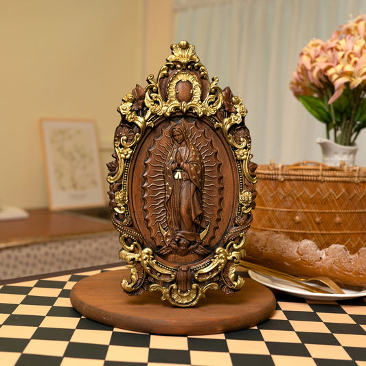 Virgin Mary of Guadalupe Statue Solid Wood Carved Catholic Icon Vintage Christian Prayer Interior Church Decoration Gift