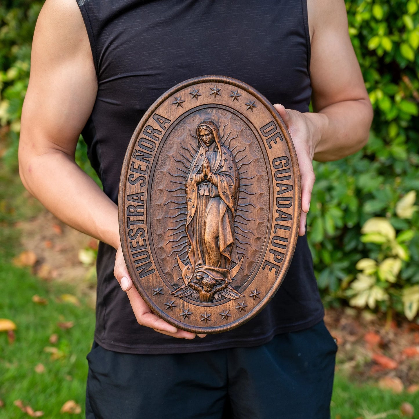Virgin Mary of Guadalupe Statue Solid Wood Wood Carving Home Church Catholic Religious Wall Decor Christian Gift