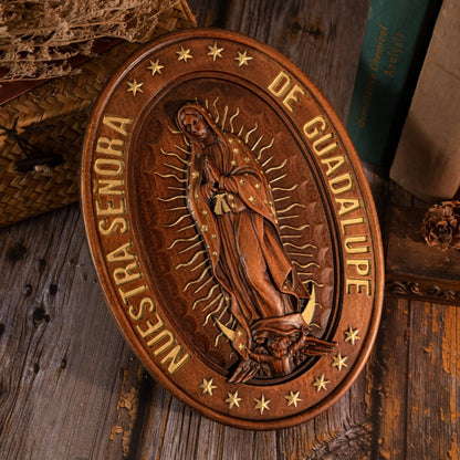 Virgin Mary of Guadalupe Statue Solid Wood Wood Carving Home Church Catholic Religious Wall Decor Christian Gift