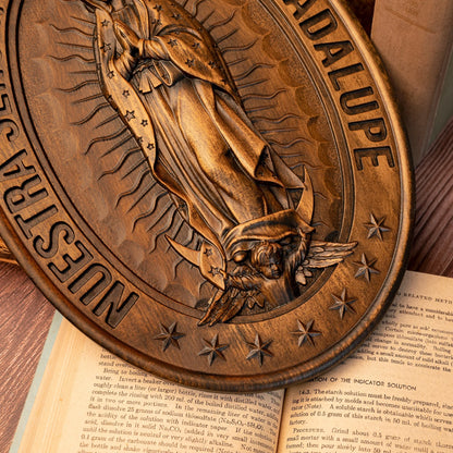 Virgin Mary of Guadalupe Statue Solid Wood Wood Carving Home Church Catholic Religious Wall Decor Christian Gift