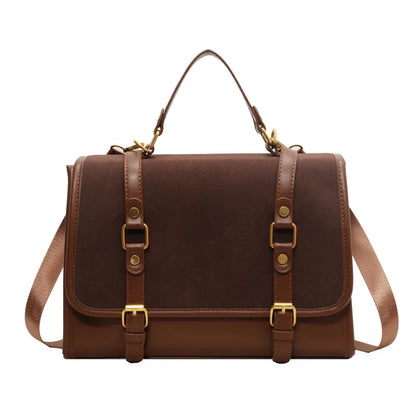 Vnitage Style Women Retro Frosted Backpacks Satchel Female OL Bottom Studs Magnet Button Shoulder Bags Briefcases
