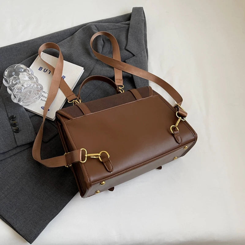 Vnitage Style Women Retro Frosted Backpacks Satchel Female OL Bottom Studs Magnet Button Shoulder Bags Briefcases