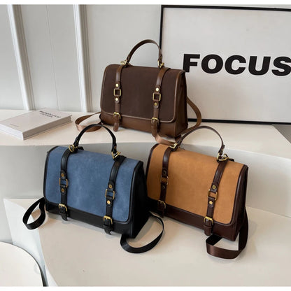 Vnitage Style Women Retro Frosted Backpacks Satchel Female OL Bottom Studs Magnet Button Shoulder Bags Briefcases