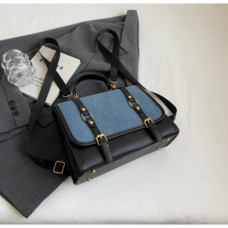 Vnitage Style Women Retro Frosted Backpacks Satchel Female OL Bottom Studs Magnet Button Shoulder Bags Briefcases