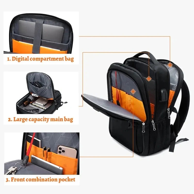 WIERSOON 17.3''Large Capacity Laptop Backpack For Men High-quality Backpack Multi-functional Business Bags Travel Backpack