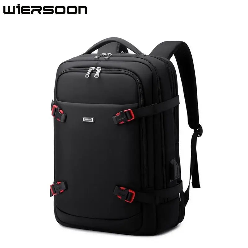 WIERSOON 42L Male Expandable Large Capacity Travel Backpack Men 17 inch Laptop USB Recharging Multi-layer Space Travel Male Bag