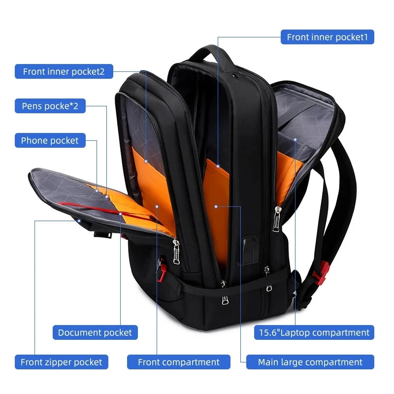 WIERSOON  Large backpack 42L Large Capacity Travel Backpack Men 17 inch Laptop USB Recharging Multi-layer Space Travel Male Bag