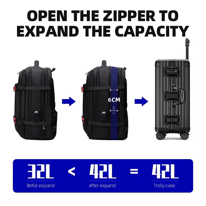 WIERSOON  Large backpack 42L Large Capacity Travel Backpack Men 17 inch Laptop USB Recharging Multi-layer Space Travel Male Bag