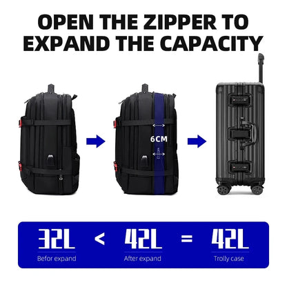 WIERSOON  Large backpack 42L Large Capacity Travel Backpack Men 17 inch Laptop USB Recharging Multi-layer Space Travel Male Bag