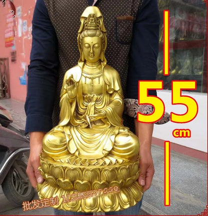 WOW-55CM Large HUGE -HOME lobby Temple efficacious Talisman protection GOLD Nanhai Guanyin Buddha brass carving Sculpture statue