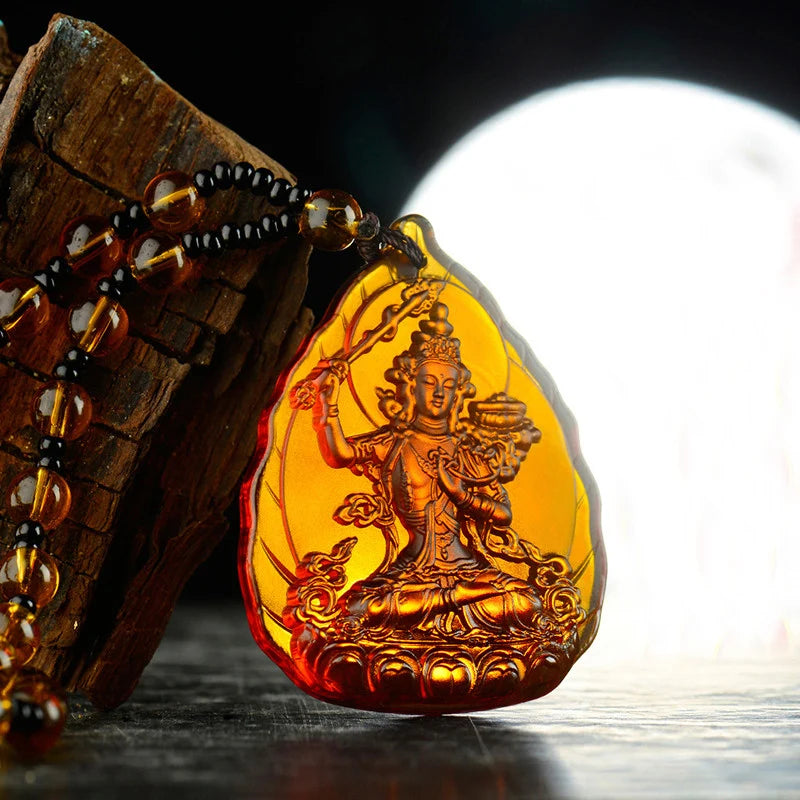 WOW- Greco-Buddhist pocket travel efficacious Mascot Auspicious the Bodhisattva Manjusri Buddha Crystal Pendant Buddhist Amulet