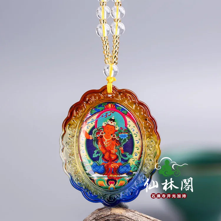 WOW Greco-Buddhist pocket travel efficacious Mascot Auspicious the Bodhisattva Manjusri Buddha Crystal Pendant Buddhist Amulet