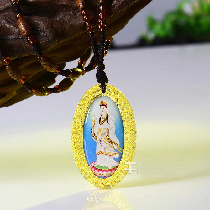 WOW-HOME pocket travel efficacious Mascot Bless Safe luck Avalokitesvara Guanyin Buddha Crystal Pendant Buddhist Mantra Amulet