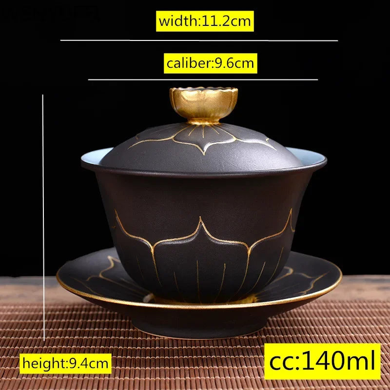 WSHYUFEI Chinese style Hand Made cover bowl tea set ceramics Tea cup gaiwan tea pot Travel teaset Home Office Tea Bowl 140ml