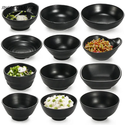WSHYUFEI Melamine Noodle Bowl Black Food Grade Plastic Soup Bowl Sauce Relish Rice Bowl Spices Seasoning Dish Hot Pot Tableware