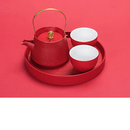 WSHYUFEI Red Teapot Ceramics tea set China wedding Tea Sets Tea Cups Pot Porcelain Wedding banquet Beautiful Kettle Gifts