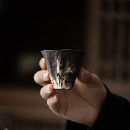 Wabi-sabi quiet thing black pottery handmade powder guide home tea cup retro Chinese Zen small sized tasting tea cup single cup