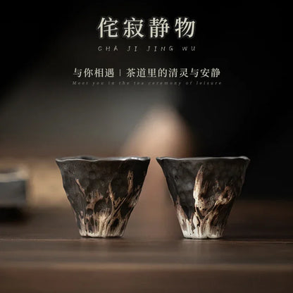 Wabi-sabi quiet thing black pottery handmade powder guide home tea cup retro Chinese Zen small sized tasting tea cup single cup