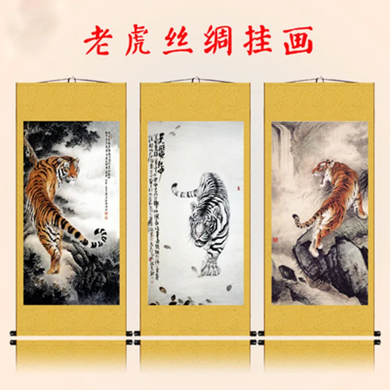 Wall Decor Beautiful Silk Scroll Painting Different Kinds of Animal Tiger Chinese Art Wall Scroll Wall Hanging Painting Scroll