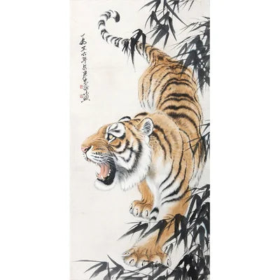 Wall Decor Beautiful Silk Scroll Painting Different Kinds of Animal Tiger Chinese Art Wall Scroll Wall Hanging Painting Scroll