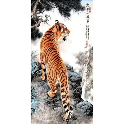 Wall Decor Beautiful Silk Scroll Painting Different Kinds of Animal Tiger Chinese Art Wall Scroll Wall Hanging Painting Scroll