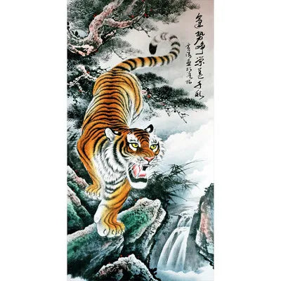 Wall Decor Beautiful Silk Scroll Painting Different Kinds of Animal Tiger Chinese Art Wall Scroll Wall Hanging Painting Scroll