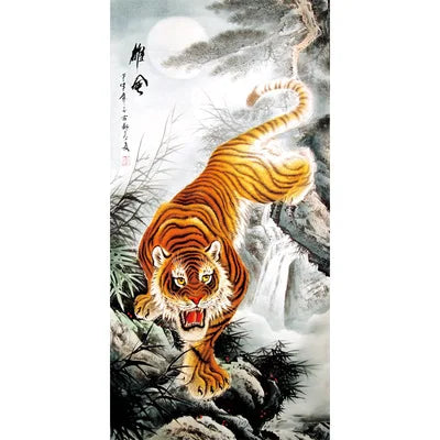 Wall Decor Beautiful Silk Scroll Painting Different Kinds of Animal Tiger Chinese Art Wall Scroll Wall Hanging Painting Scroll
