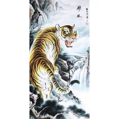 Wall Decor Beautiful Silk Scroll Painting Different Kinds of Animal Tiger Chinese Art Wall Scroll Wall Hanging Painting Scroll
