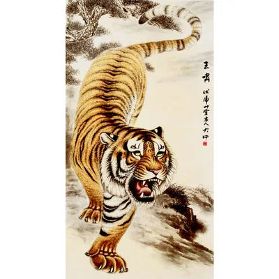 Wall Decor Beautiful Silk Scroll Painting Different Kinds of Animal Tiger Chinese Art Wall Scroll Wall Hanging Painting Scroll