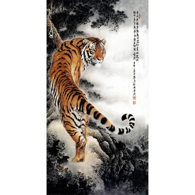 Wall Decor Beautiful Silk Scroll Painting Different Kinds of Animal Tiger Chinese Art Wall Scroll Wall Hanging Painting Scroll