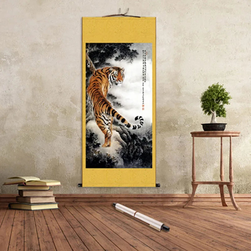 Wall Decor Beautiful Silk Scroll Painting Different Kinds of Animal Tiger Chinese Art Wall Scroll Wall Hanging Painting Scroll