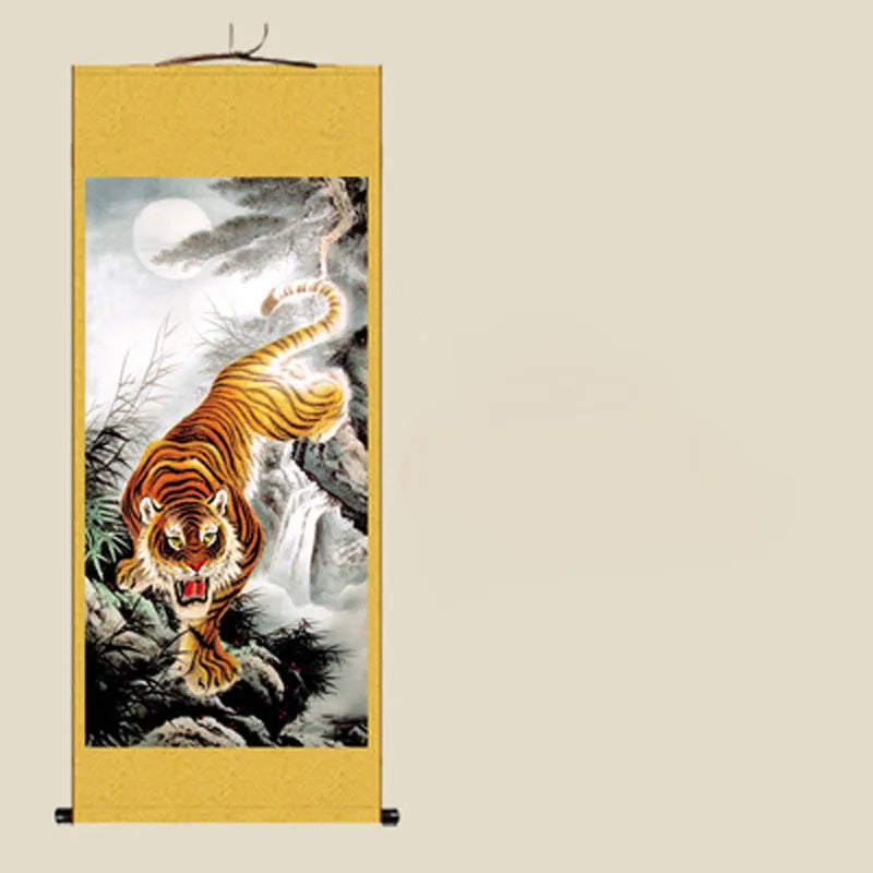 Wall Decor Beautiful Silk Scroll Painting Different Kinds of Animal Tiger Chinese Art Wall Scroll Wall Hanging Painting Scroll