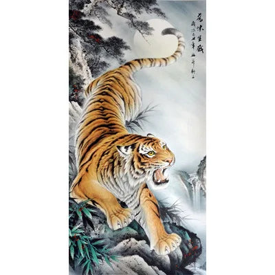 Wall Decor Beautiful Silk Scroll Painting Different Kinds of Animal Tiger Chinese Art Wall Scroll Wall Hanging Painting Scroll