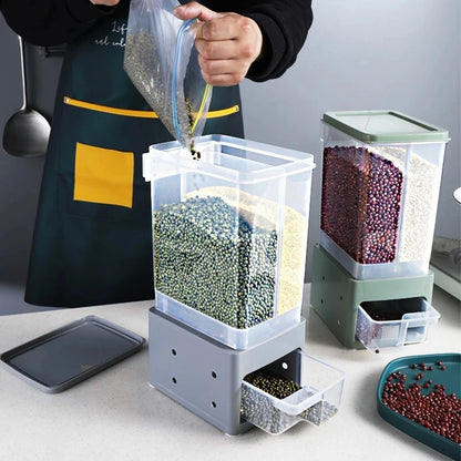 Wall Mounted Cereal Dispenser Moisture Proof Sealed Food Storage Box Rice Grain Storage Container Rice Bucket Kitchen Organizer