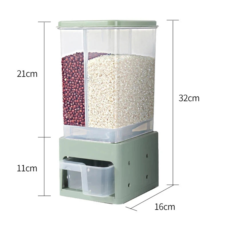 Wall Mounted Cereal Dispenser Moisture Proof Sealed Food Storage Box Rice Grain Storage Container Rice Bucket Kitchen Organizer