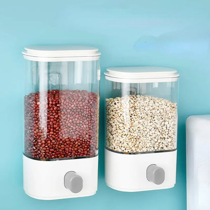 Wall Mounted Divided Rice And Cereal Dispenser Moisture Proof Automatic Racks Sealed Food Storage Box Rice Storage Container