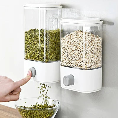 Wall Mounted Divided Rice And Cereal Dispenser Moisture Proof Automatic Racks Sealed Food Storage Box Rice Storage Container