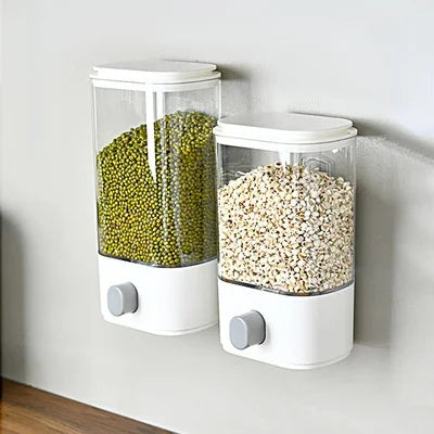 Wall Mounted Divided Rice And Cereal Dispenser Moisture Proof Automatic Racks Sealed Food Storage Box Rice Storage Container