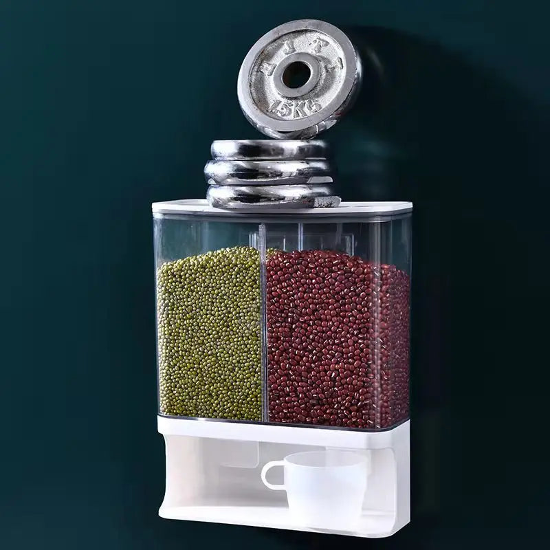 Wall Mounted Divided Rice Cereal DispenserPlastic transparent storage dry food dispenser dry food fruit storage box for Kitchen
