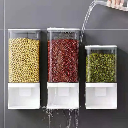 Wall Mounted Divided Rice Cereal DispenserPlastic transparent storage dry food dispenser dry food fruit storage box for Kitchen
