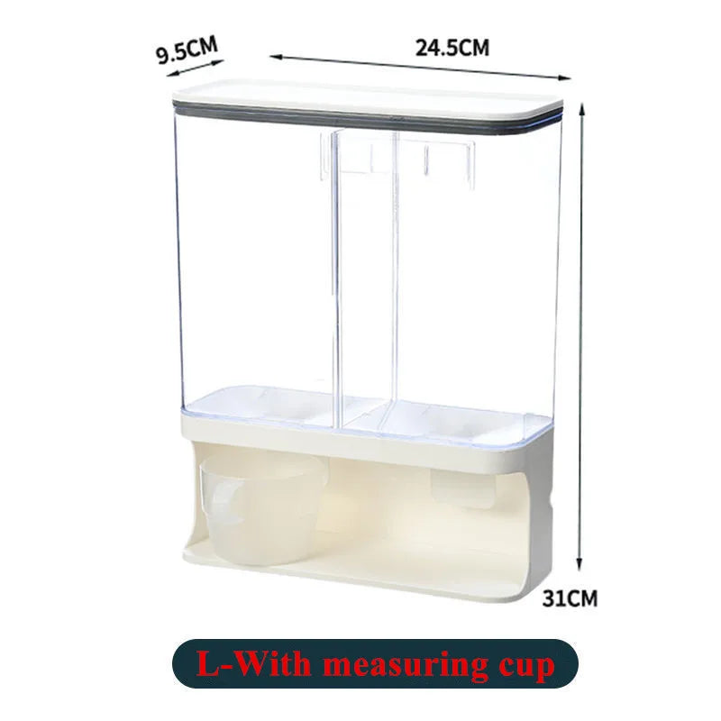Wall Mounted Divided Rice Cereal DispenserPlastic transparent storage dry food dispenser dry food fruit storage box for Kitchen